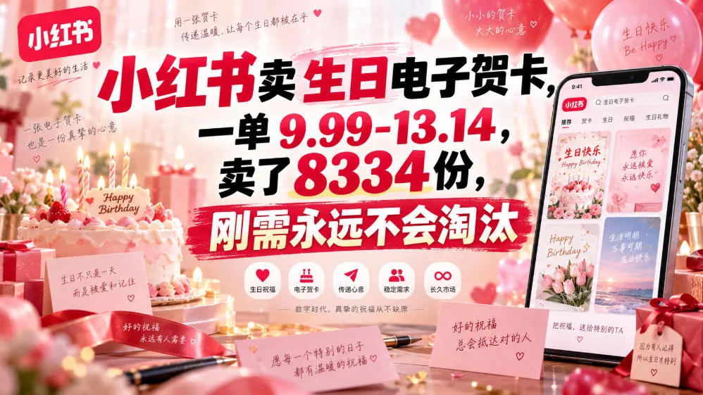 小红书卖生日电子贺卡,一单9.99-13.14,卖了8334份,刚需永远不会淘汰-续财库