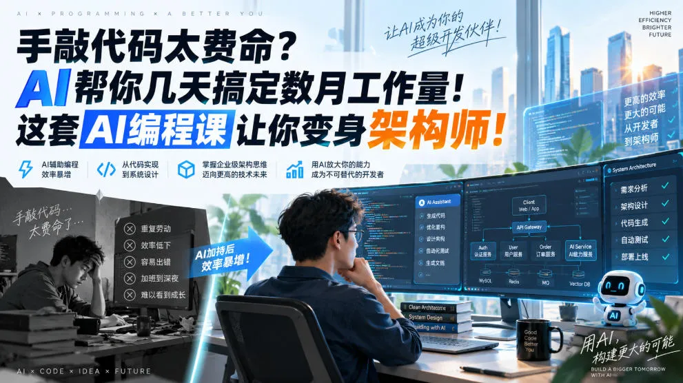 手敲代码太费命？AI帮你几天搞定数月工作量！这套AI编程课让你变身架构师！【原创双语字幕】-续财库