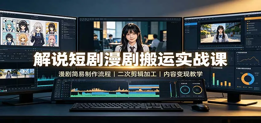 解说短剧漫剧搬运实战课:漫剧简易制作流程,二次剪辑加工,内容变现教学-续财库