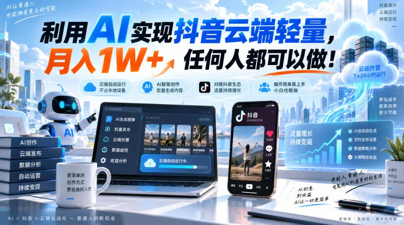 利用AI实现抖音云端轻量，月入1W+，任何人都可以做！【揭秘】-续财库