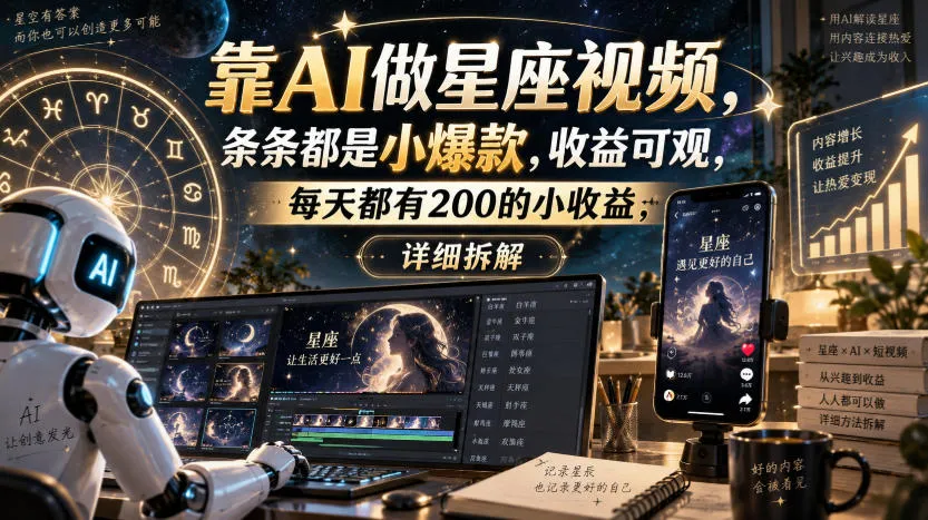 靠AI做星座视频,条条都是小爆款,收益可观,每天都有200的小收益,详细拆解-续财库