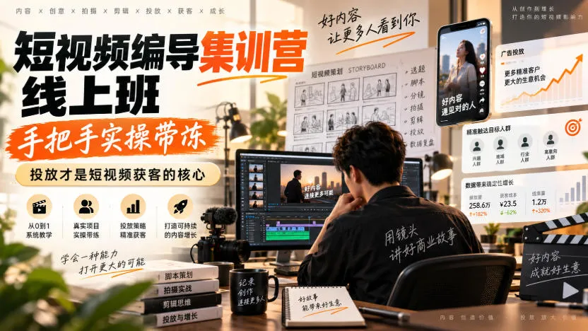 短视频编导集训营线上班,手把手实操带冻,投放才是短视频获客的核心-续财库