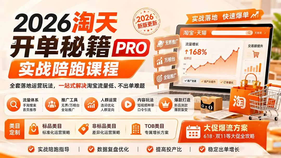 2026淘天开单秘籍PRO实战陪跑课程:全套落地运营玩法,一站式解决淘宝流量低、不出单难题(更新260906-续财库