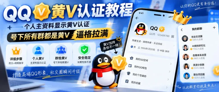 QQ黄V认证教程,个人主资料显示黄V认证,号下所有群都是黄V,逼格拉满-续财库