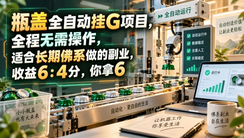 瓶盖全自动挂G项目,全程无需操作,适合长期佛系做的副业,收益6:4分,你拿6【揭秘】-续财库