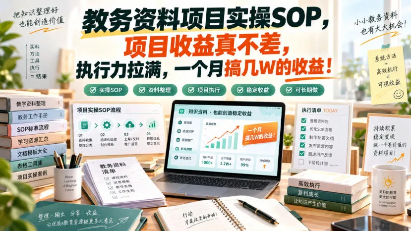 教务资料项目实操SOP,项目收益真不差,执行力拉满,一个月搞几W的收益-续财库