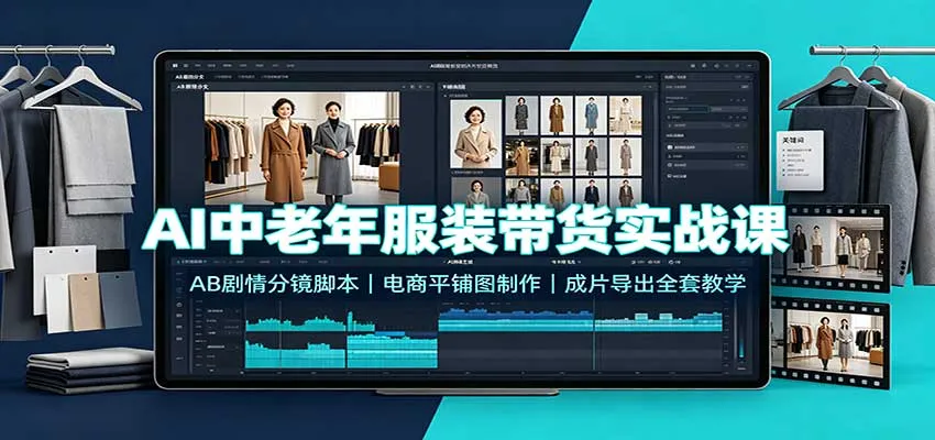 AI中老年服装带货实战课：AB剧情分镜脚本，电商平铺图制作，成片导出全套教学-续财库