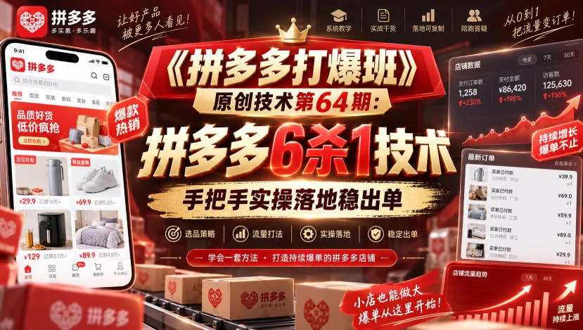 《拼多多打爆班》原创技术第64期：拼多多6杀1技术，手把手实操落地稳出单-续财库