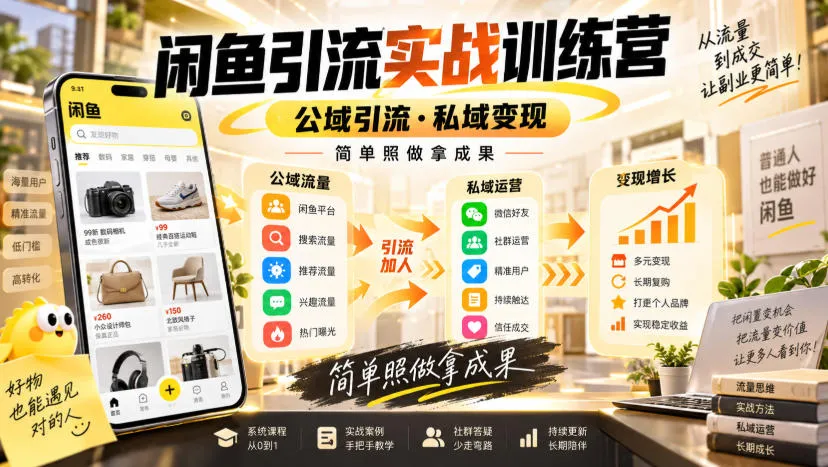 闲鱼引流实战训练营，公域引流·私域变现，简单照做拿成果-续财库