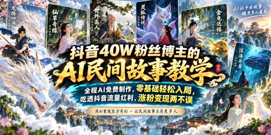 抖音40W粉丝博主的AI民间故事教学,全程AI免费制作,零基础轻松入局,吃透抖音流量红利,涨粉变现两不误-续财库