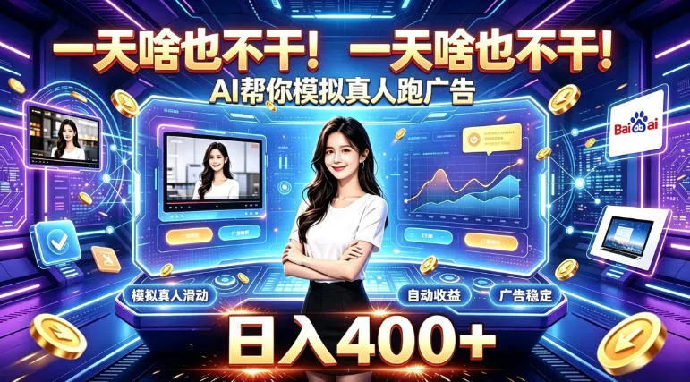 一天啥也不干!AI帮你模拟真人跑广告,稳定日入400+,实现真正被动变现【揭秘】-续财库