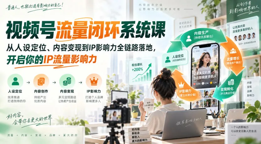 视频号流量闭环系统课,从人设定位、内容变现到IP影响力全链路落地,开启你的IP流量影响力-续财库
