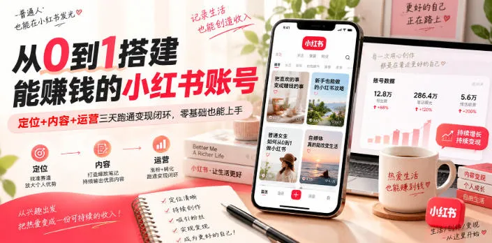 从0到1搭建能賺钱的小红书账号，定位+内容+运营三天跑通变现闭环-续财库