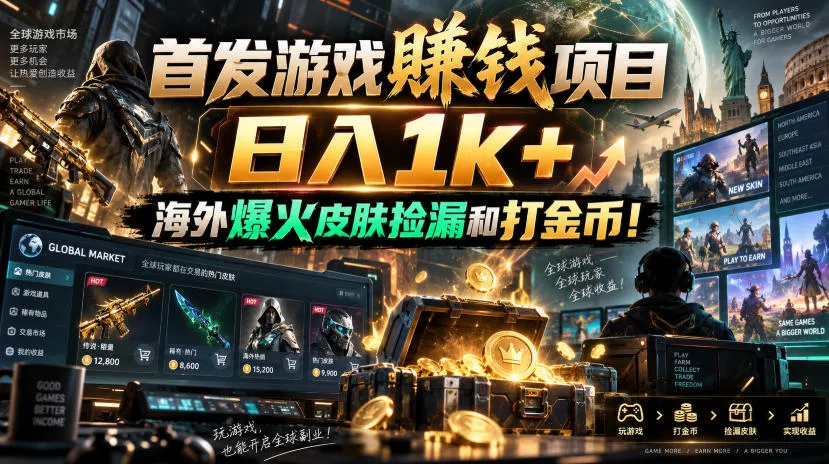首发游戏賺钱项目,日入1k+,海外爆火皮肤捡漏和打金币!【揭秘】-续财库