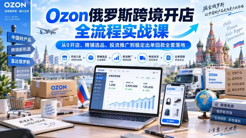 Ozon俄罗斯跨境开店全流程实战课｜从0开店、精铺选品、投流推广到稳定出单回款全套落地-续财库