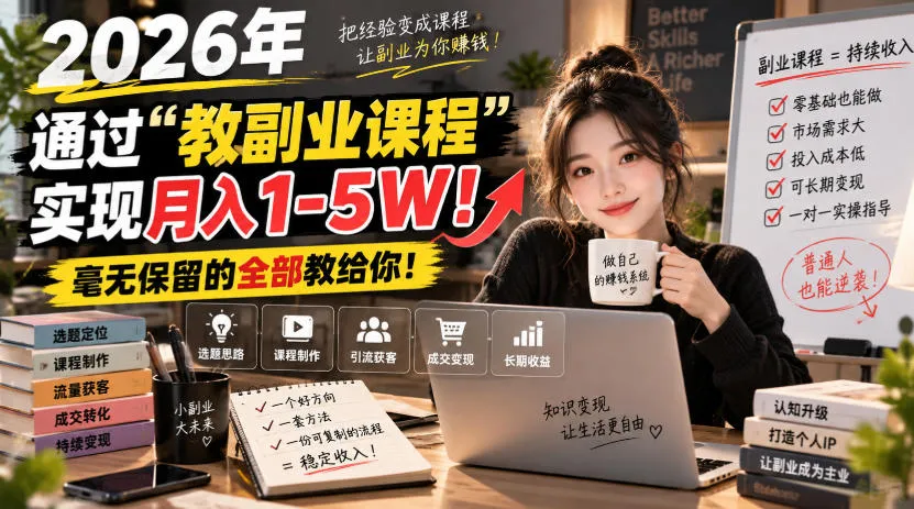 2026年通过“教副业课程”实现月入1-5W!毫无保留的全部教给你!【揭秘】-续财库