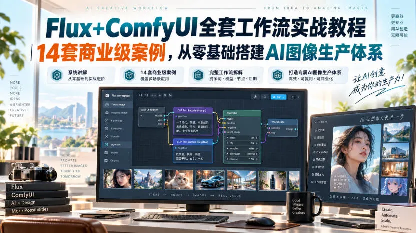Flux+ComfyUI全套工作流实战教程|14套商业级案例,从零基础搭建AI图像生产体系-续财库