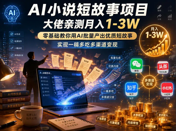 AI小说短故事项目，大佬亲测月入1-3W，零基础教你用AI批量产出优质短故事，实现一稿多吃多渠道变现(更新0910)-续财库