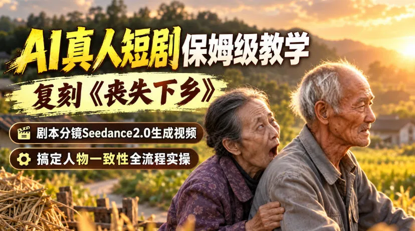 AI真人短剧保姆级教学,复刻《丧失下乡》,剧本分镜Seedance2.0生成视频,搞定人物一致性全流程实操-续财库