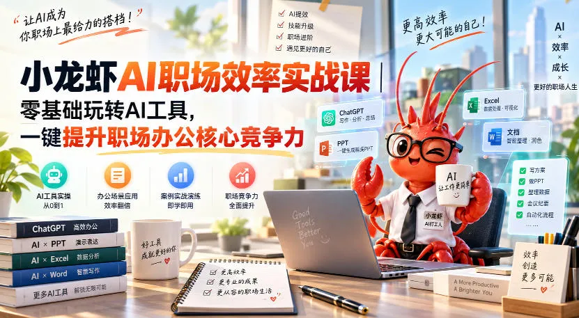 小龙虾AI职场效率实战课|零基础玩转AI工具,一键提升职场办公核心竞争力-续财库