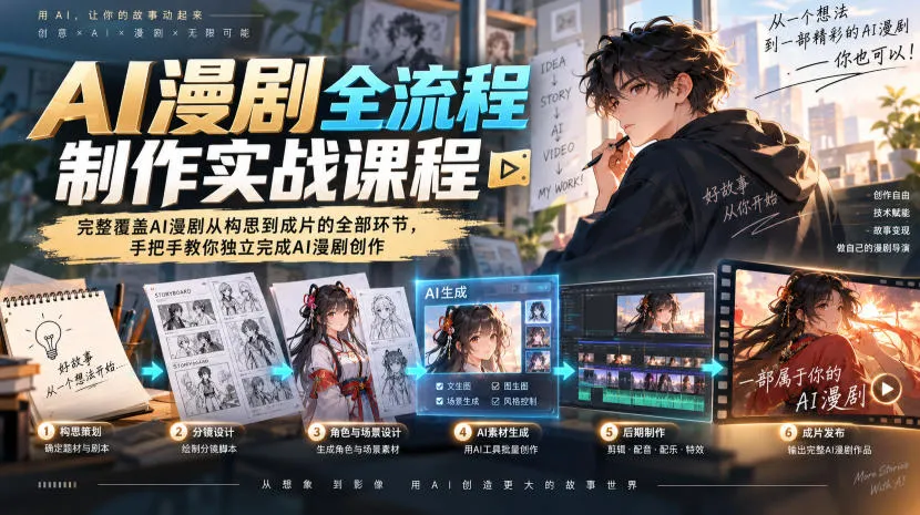 AI漫剧全流程制作实战课程,完整覆盖AI漫剧从构思到成片的全部环节,手把手教你独立完成AI漫剧创作-续财库