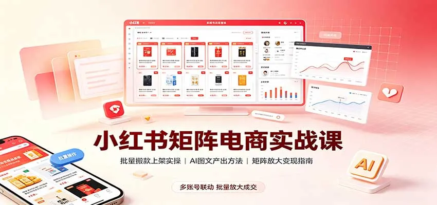 小红书矩阵电商实战课:批量搬款上架实操,AI图文产出,矩阵放大变现指南-续财库