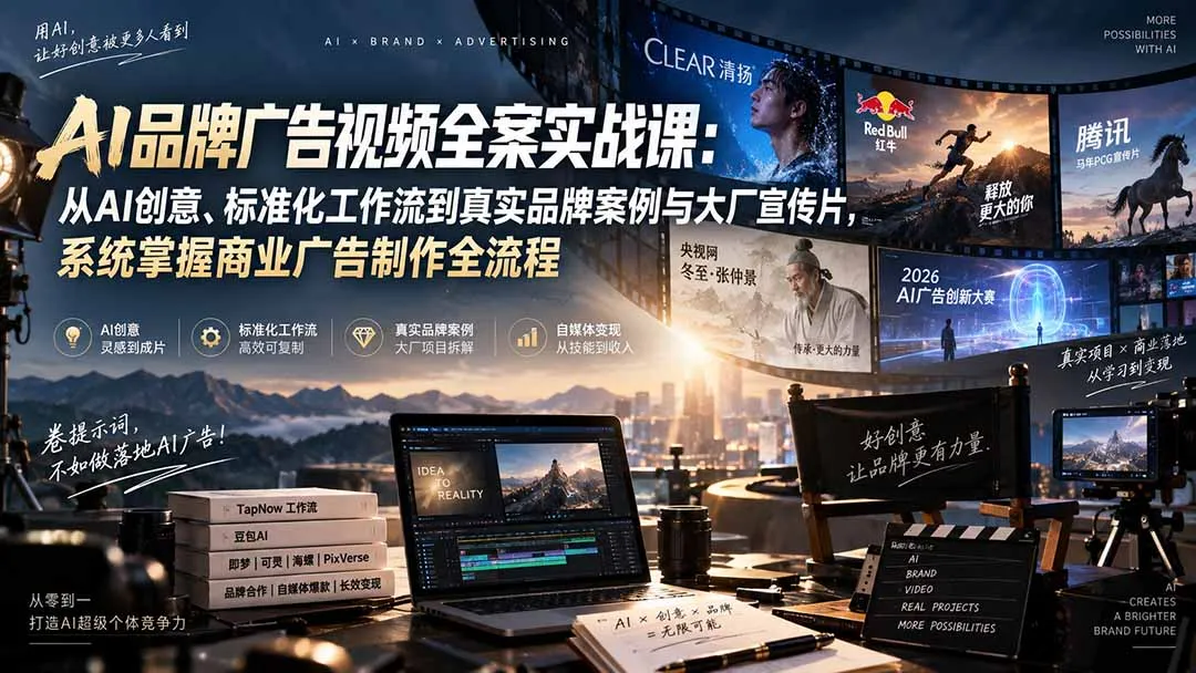 AI品牌广告视频全案实战课:从AI创意、标准化工作流到真实品牌案例与大厂宣传片,系统掌握商业广告制作全流程-续财库
