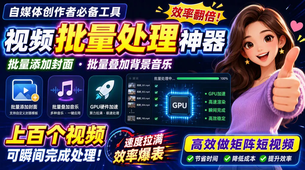 视频批量加封面,把封面添加到视频第一帧,不用剪辑软件批量添加-续财库