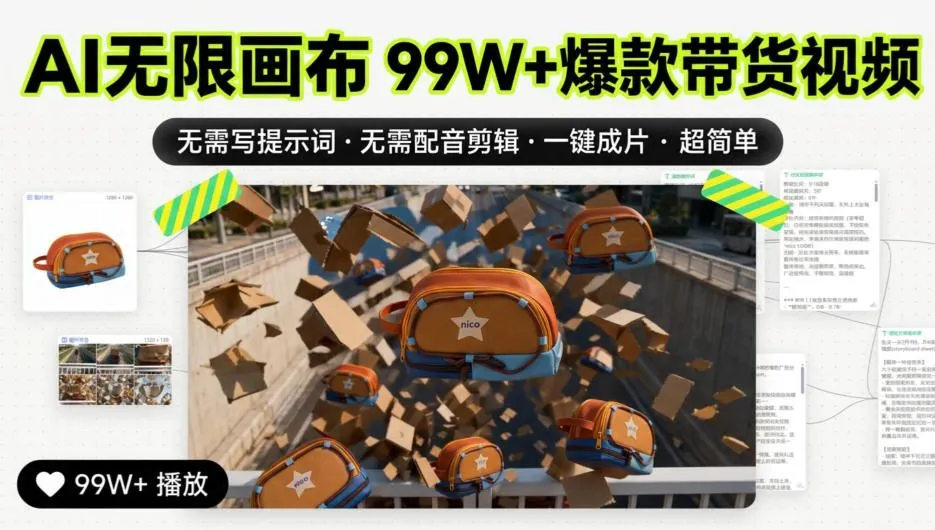 AI无限画布99W+爆款带货视频，无需写提示词·无需配音剪辑·一键成片·超简单-续财库