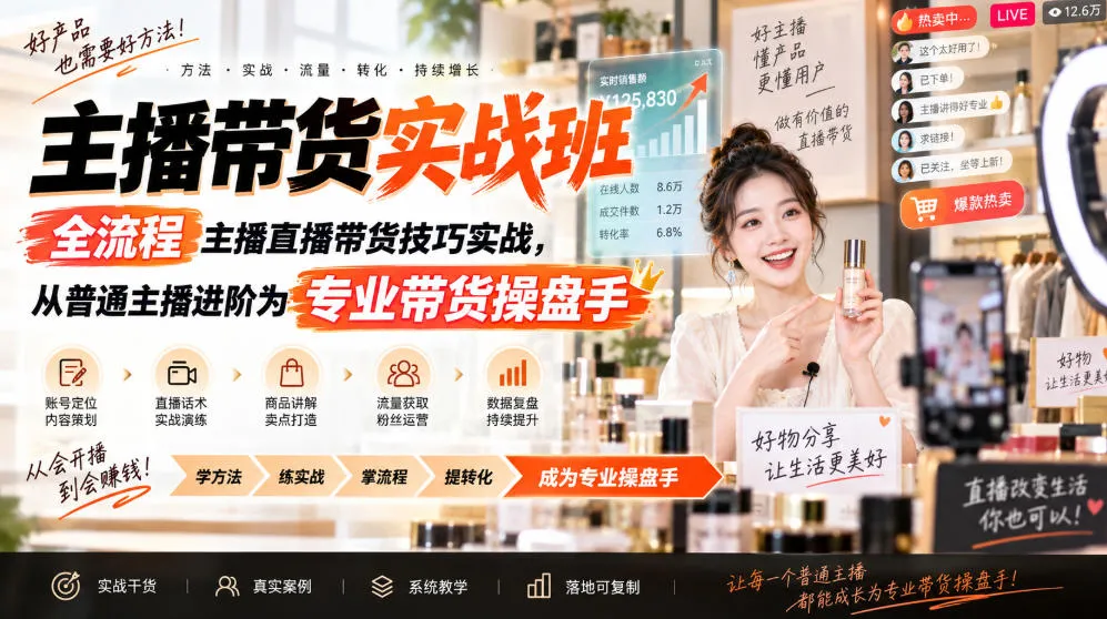 主播带货实战班ZB，全流程主播直播带货技巧实战，从普通主播进阶为专业带货操盘手-续财库