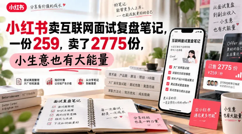小红书卖互联网面试复盘笔记,一份259,卖了2775份,小生意也有大能量-续财库