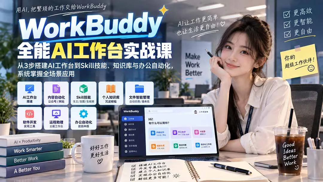 WorkBuddy全能AI工作台实战课：从3步搭建AI工作台到Skill技能、知识库与办公自动化，系统掌握全场景应用-续财库