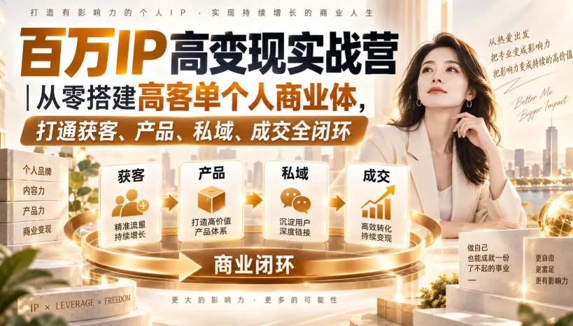 百万IP高变现实战营｜从零搭建高客单个人商业体，打通获客、产品、私域、成交全闭环​-续财库