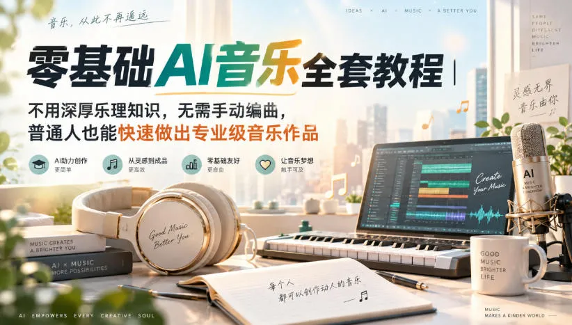 零基础AI音乐全套教程｜不用深厚乐理知识，无需手动编曲，普通人也能快速做出专业级音乐作品-续财库
