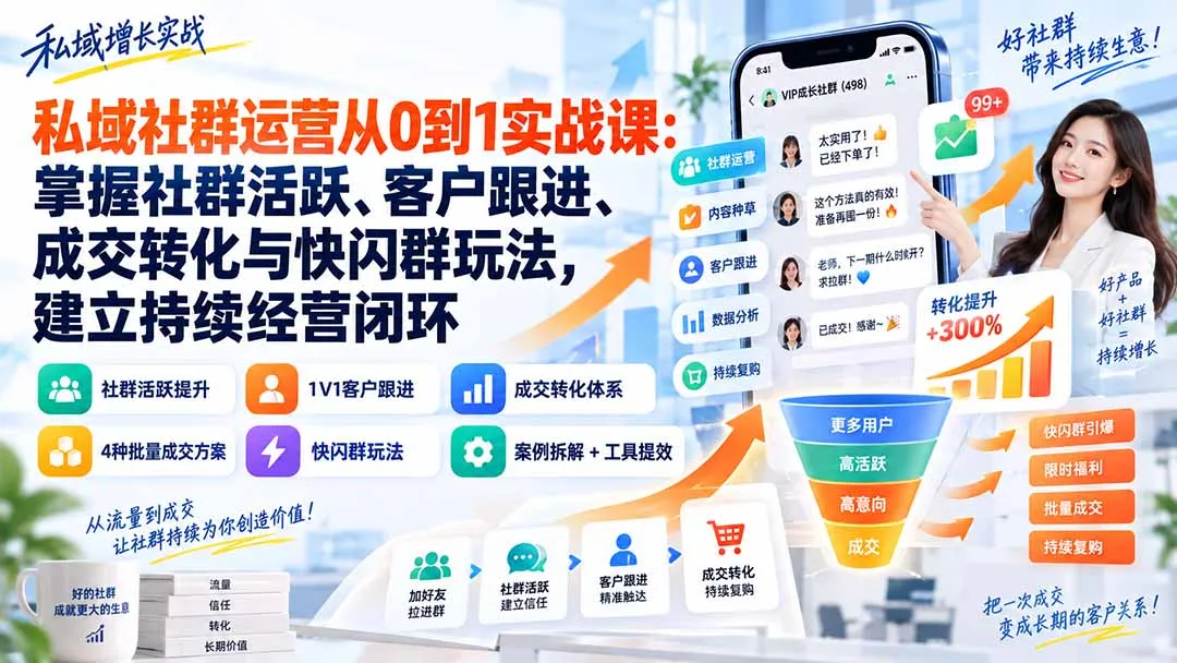 私域社群运营从0到1实战课：掌握社群活跃、客户跟进、成交转化与快闪群玩法，建立持续经营闭环-续财库