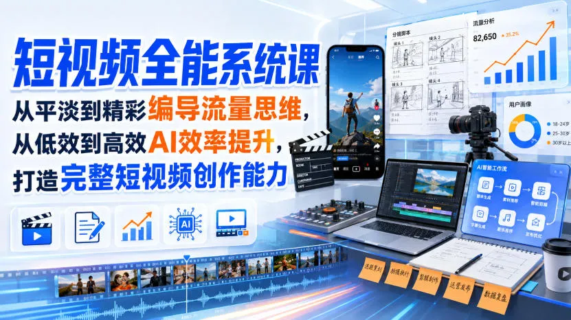 短视频全能系统课,从平淡到精彩编导流量思维,从低效到高效AI效率提升,打造完整短视频创作能力(完整版)-续财库