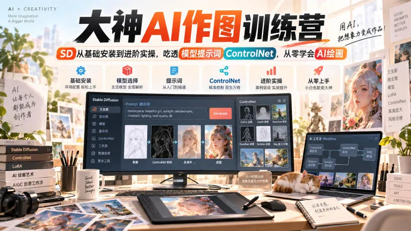 大神AI作图训练营,SD从基础安装到进阶实操,吃透模型提示词ControlNet,从零学会AI绘画-续财库