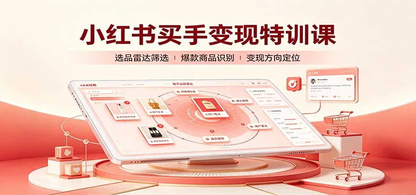 小红书买手变现特训课:账号定位养号起号,选品挂车,笔记标题封面全套教学-续财库