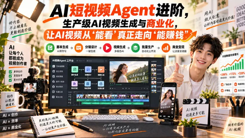 AI短视频Agent进阶,生产级AI视频生成与商业化,让AI视频从”能看”真正走向”能賺钱”-续财库