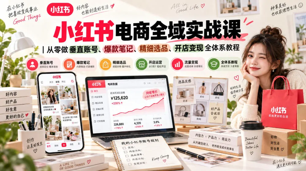 小红书电商全域实战课|从零做垂直账号、爆款笔记、精细选品、开店变现全体系教程-续财库