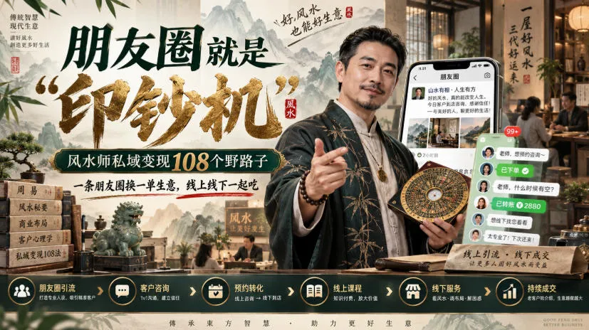 朋友圈就是“印钞机”，风水师私域变现108个野路子，一条朋友圈换一单生意，线上线下一起吃【文档】-续财库