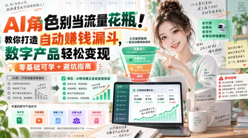 AI角色别当流量花瓶！教你打造自动賺钱漏斗，数字产品轻松变现(零基础可学+避坑指南)【原创双语字幕】-续财库