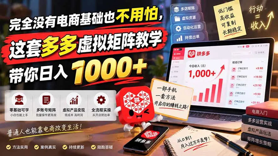 完全没有电商基础也不用怕,这套多多虚拟矩阵教学带你日入 1000+-续财库