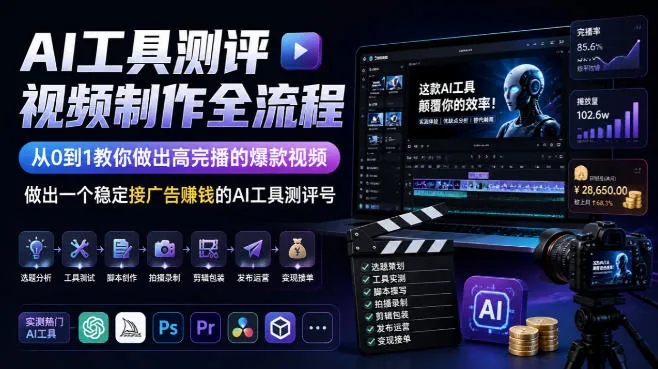 AI工具测评视频制作全流程，从0到1教你做出高完播的爆款视频，做出一个稳定接广告賺钱的AI工具测评号-续财库