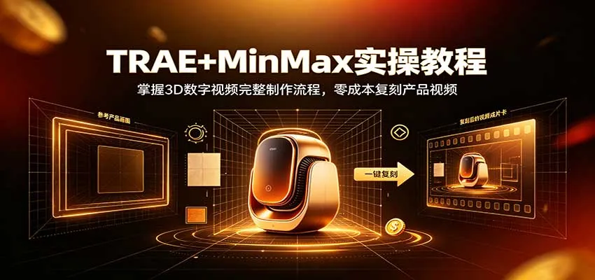 TRAE+MinMax实操教程:3D数字视频完整制作流程,零成本复刻产品视频-续财库