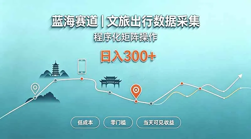 蓝海赛道 文旅出行数据采集 程序化矩阵操作 低成本 零门槛 当天可见收益 日入300+-续财库