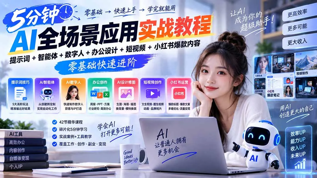 AI全场景应用实战教程｜提示词+智能体+数字人+办公设计+短视频+小红书爆款内容，零基础快速进阶-续财库