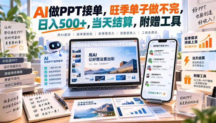 AI做PPT接单，旺季单子做不完，日入500+，当天结算，附赠工具【揭秘】-续财库
