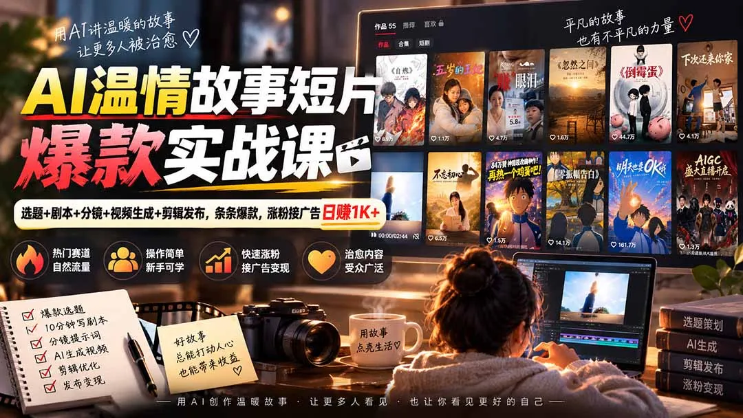 AI温情故事短片爆款实战课-更新｜选题+剧本+分镜+视频生成+剪辑发布，条条爆款，涨粉接广告日赚1K+-续财库