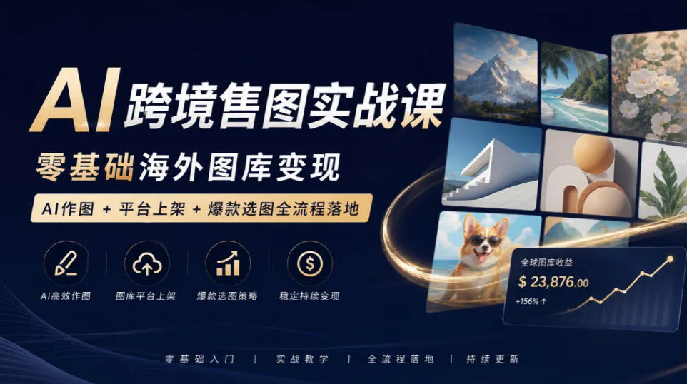 AI跨境售图实战课，零基础海外图库变现，AI作图+平台上架+爆款选图全流程落地-续财库